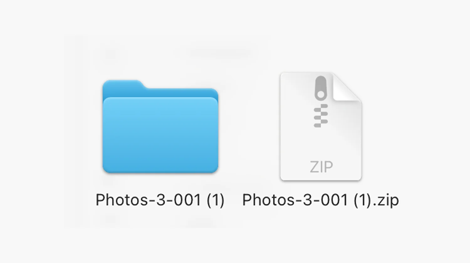 Zip file next to the extracted folder