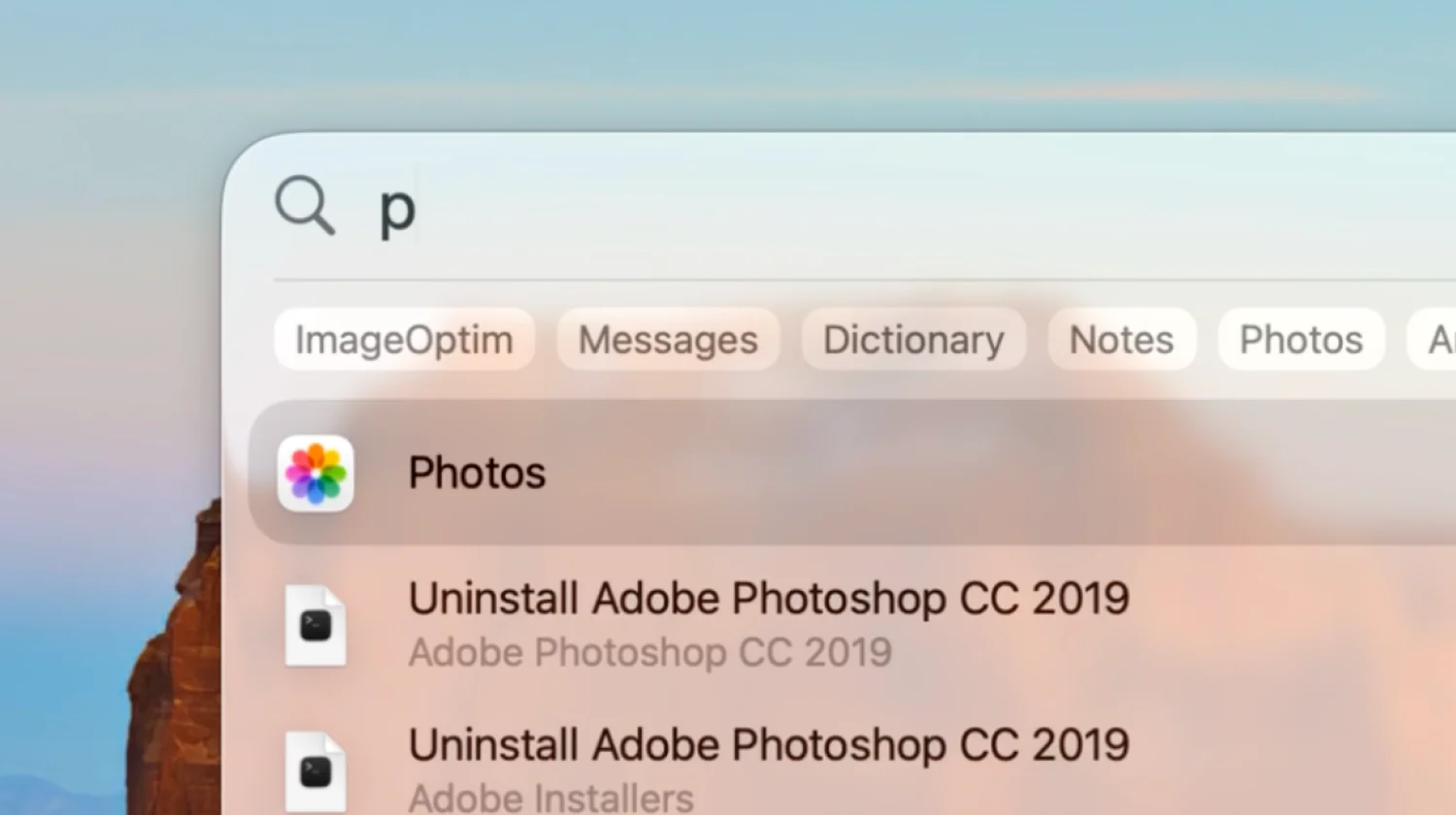 Spotlight search showing Photos app